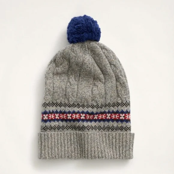 Brooks Brothers Merino Wool Fair Isle Hat & Scarf Set Grey BNWT $200 LtdEd SO